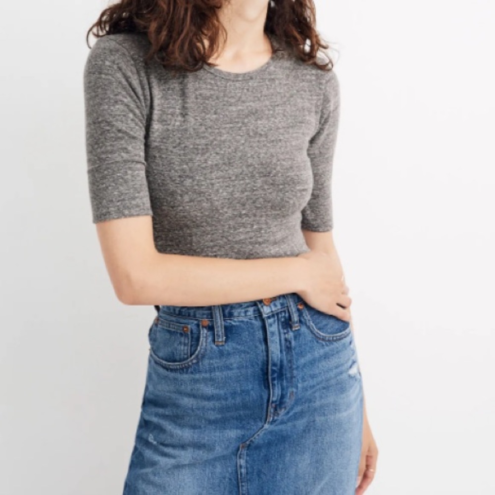 Madewell quarter sleeve crew neck thong bodysuit